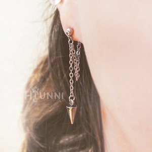 20g 16g Kpop style cone chain ear studs, Helix Cartilage chain earring, 316l surgical steel, Men earrings, HiUnni handmade