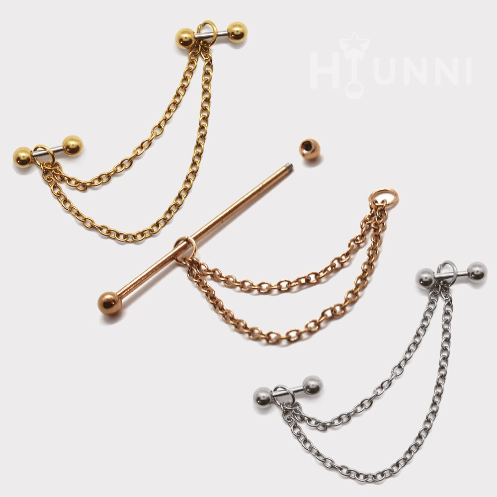 16g 14g Double Chain Industrial Piercing Earring, Helix
