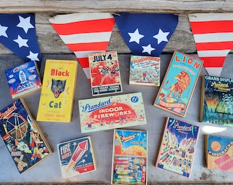 Vintage patriotic 4th Firework wood blocks-shelf decor-tiered tray decor