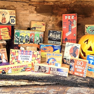 Vintage Halloween Candy wood blocks- Halloween tiered tray- Halloween decor- retro halloween