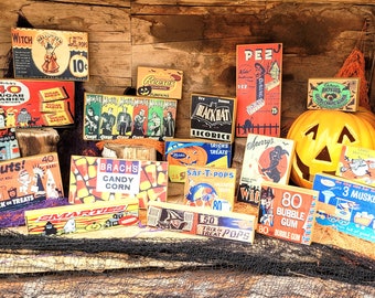Vintage Halloween Candy Wood Blocks - Retro Halloween Decor