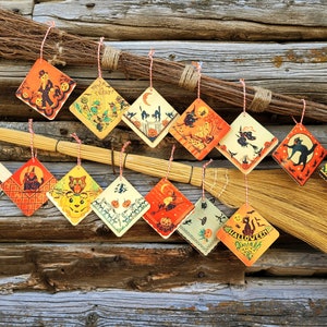 Vintage Halloween ornaments- Vintage Halloween napkins- halloween ornaments- retro halloween decor- halloweeen tree ornaments