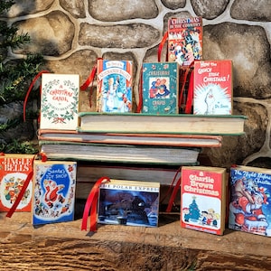 Vintage Style childrens Christmas story book wood blocks- MIni book- Christmas books- Classic Christmas decor