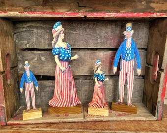 Primitive Uncle Sam Lady liberty- Vintage 4th of July decor- Primitive American die cut wood shapes- Patriotic decor