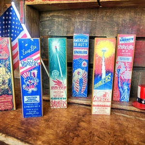 Vintage patriotic sparkler wood blocks- 4th of july shelf decor- tiered tray decor- primitive 4th