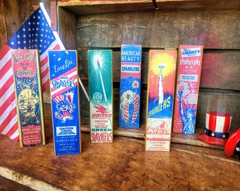 Vintage patriotic sparkler wood blocks- 4th of july shelf decor- tiered tray decor- primitive 4th