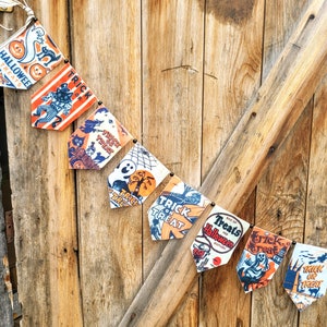 Vintage style Halloween treat bag banner- Halloween decor- Mini tiered tray garland