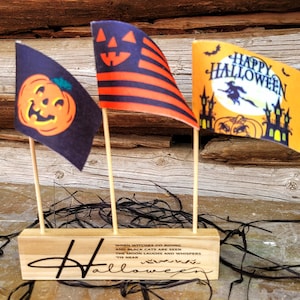 Halloween flags- tabletop flag stand- plant pokes- halloween decorations