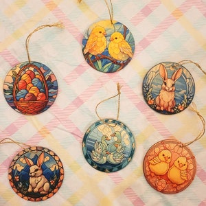 Easter Ornaments- Wood stained glass ornaments- Vintage sytle Easter- Easter tree- Easter home decor