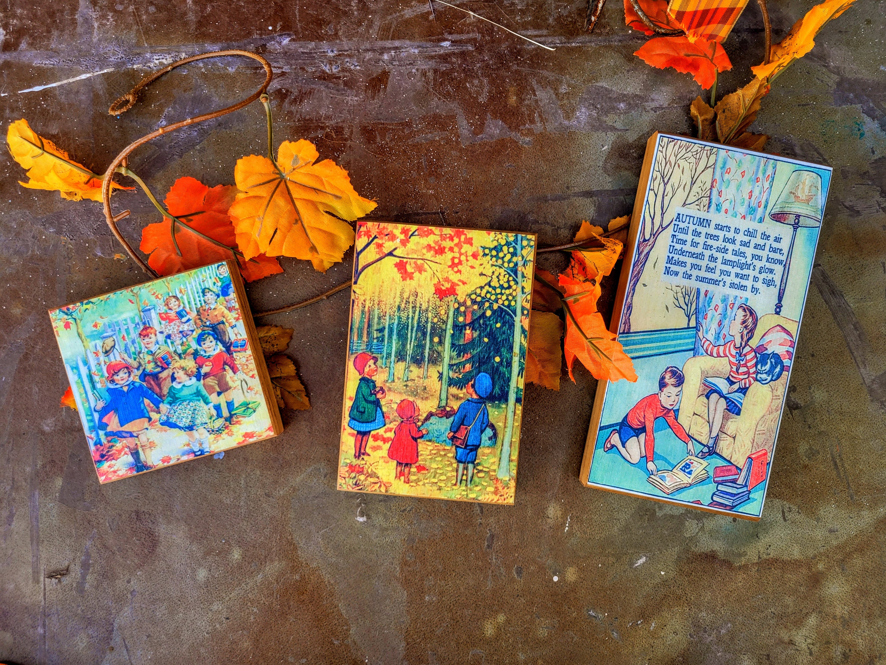 Vintage Style Fall Wood Blocks Autumn Decor Tiered Tray Etsy