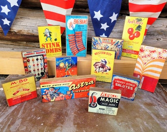 Vintage patriotic Fireworks- 4th of july tiered tray decor.
