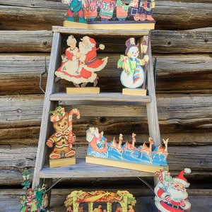 Vintage Christmas Shelf sitters- Christmas home decor- Christmas character cut out- Christmas mantle decor- vintage Christmas home decor