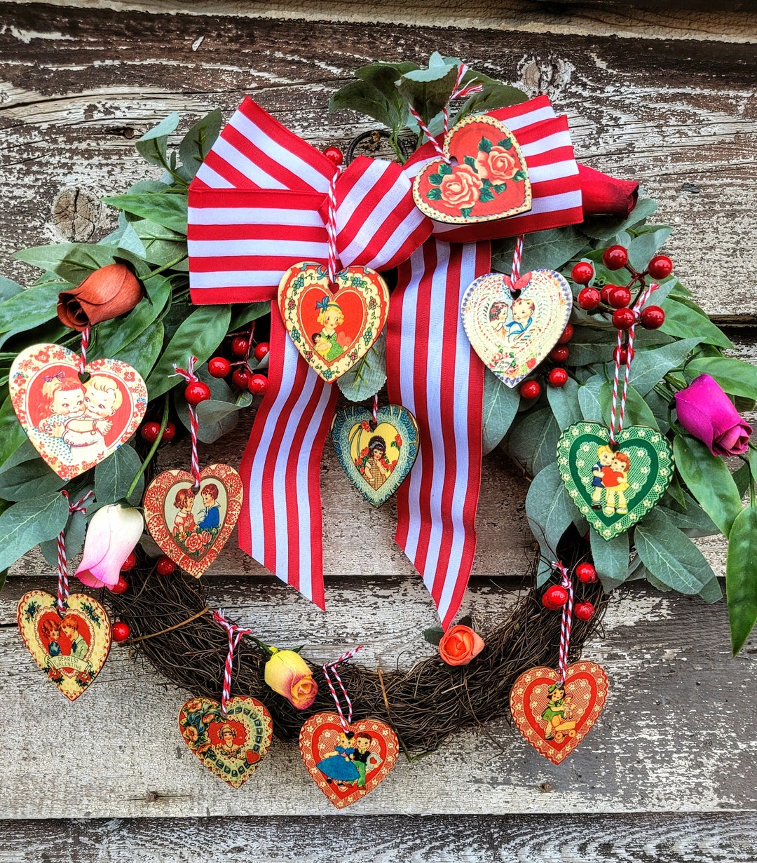 Vintage Style Valentine Heart Ornaments Valentine Wood Ornaments