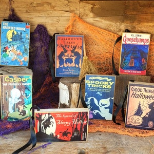 Vintage style Halloween wood books- Classic Halloween decor- Vintage Halloween tiered tray decor- halloween stories