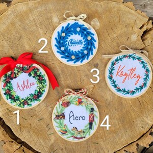 Customized Christmas tree ornament- embroidery hoop ornament-vintage christmas- eclectic christmas
