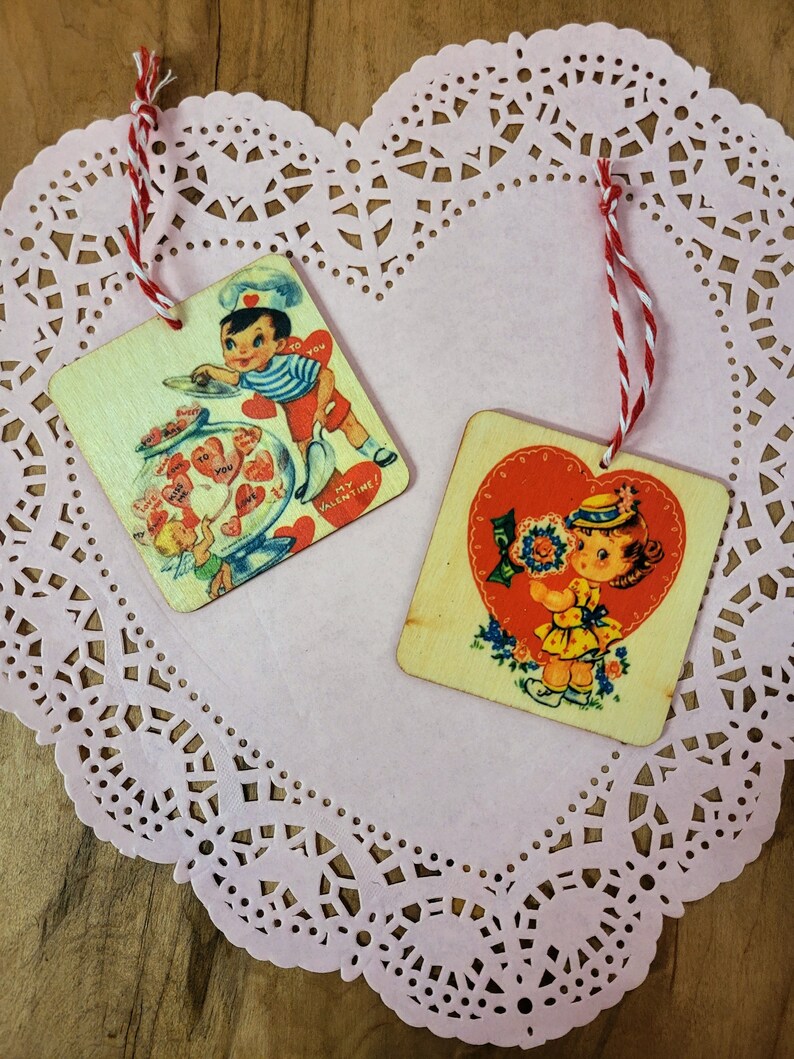 Valentine Ornaments Vintage Style Valentine Wood Ornaments Etsy
