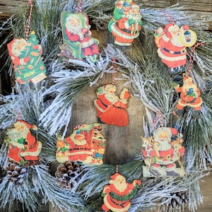 Vintage Santa ornaments- Santa wood ornaments- Christmas tree ornaments- vintage christmas ornaments