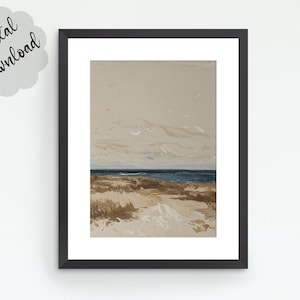 Coastal Landscape Digital Download Print | Neutral Beach Dunes Printable | Minimalist Coastal Decor | Teal & Beige Artwork