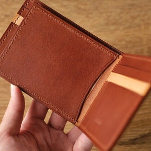 Two Tone Buttero Leather Bifold Wallet with Picture Holder, Picture Holder Wallet, Buttero Italian Leather Bifold, Vegetable Tanned Leather image 4