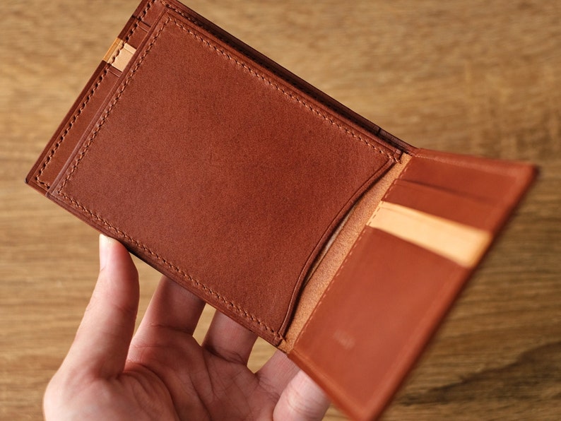 Two Tone Buttero Leather Bifold Wallet with Picture Holder, Picture Holder Wallet, Buttero Italian Leather Bifold, Vegetable Tanned Leather image 4