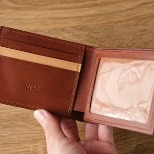 Cartera de cuero Buttero de dos tonos con dos pliegues y portafotos, cartera con portafotos, cartera de cuero italiano Buttero con dos pliegues, cuero curtido vegetal
