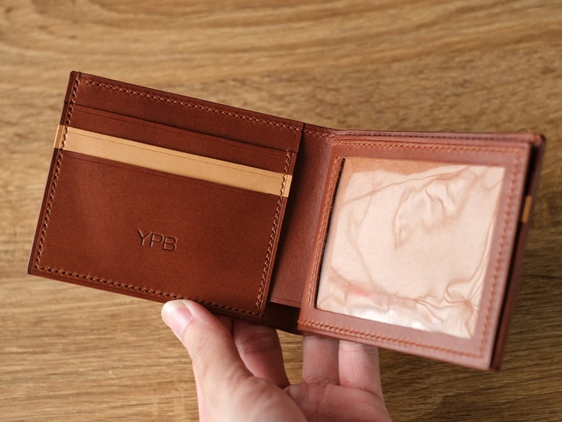 Two Tone Buttero Leather Bifold Wallet with Picture Holder, Picture Holder Wallet, Buttero Italian Leather Bifold, Vegetable Tanned Leather image 1
