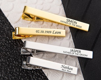 Personalisierte Krawattenklammer,Monogramm Krawattenklammer mit Namen,Geschenk für Papa Personalisierte Krawattenleiste Silber Krawattenleiste Graviert Gold Krawattenclip Vatertagsgeschenke