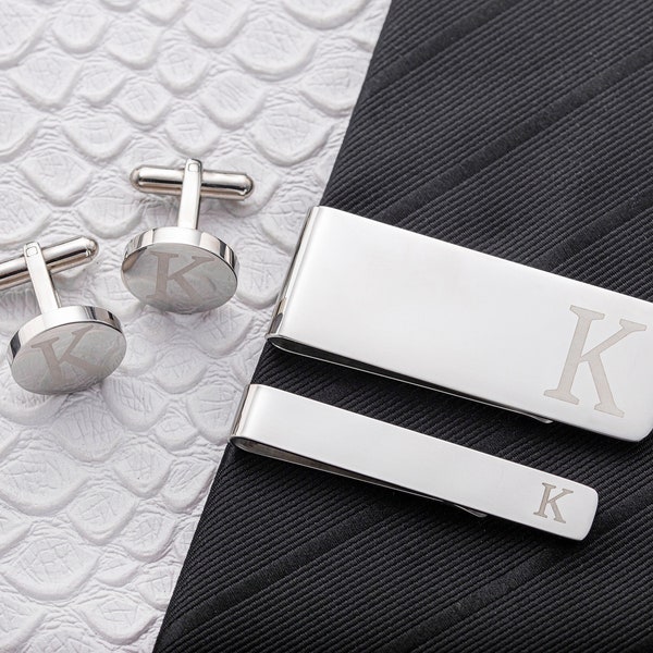 Tie Clip Personalized Money Clip Wedding Cufflinks Groomsmen Gift Silver Tie Clip and Cufflink Set Engraved Money Clip Cuff Links Tie Bar