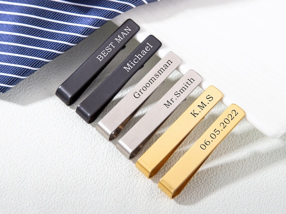 Tie Clip, Engraved Tie Pin, Custom Name Tie Clip, Personalized Tie Clip, Gift for Groom, Men's Silver Tie Clip, Silver Color Tie Pins, BonoGifts