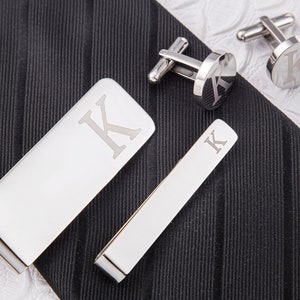 Personalized Groomsmen Gift,Best Man Gift,Wedding Gift for Groom,Monogrammed  Cufflinks Set,Engraved Tie Clip and Cufflinks Set Gift for Him