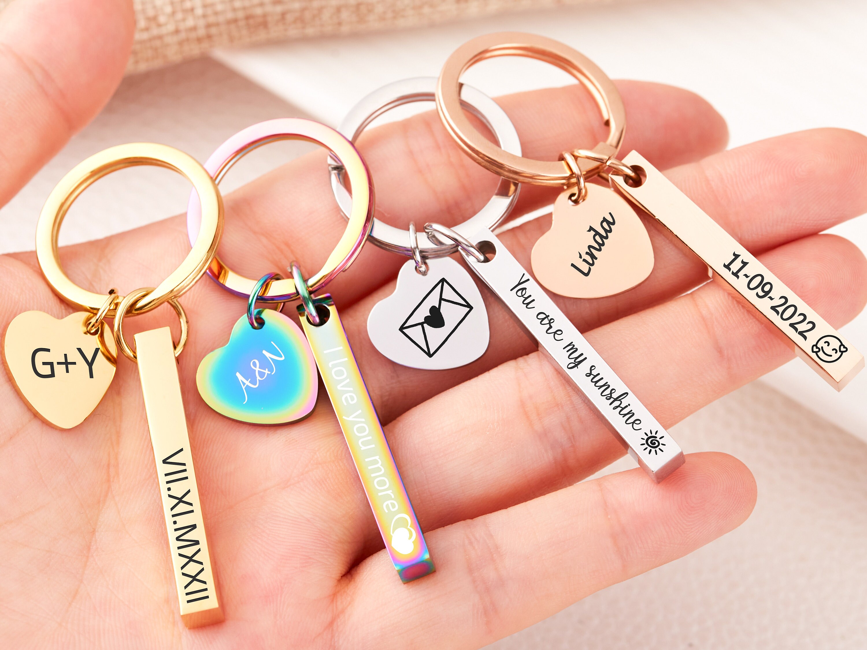 Personalised Bar Keyring Metal Keychain Fob Custom Engraved Text 3 Colours  