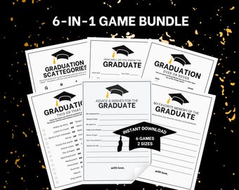 Grad Party Games, 6 in 1 Engaging Fun Printables for Class of 2025 Graduation