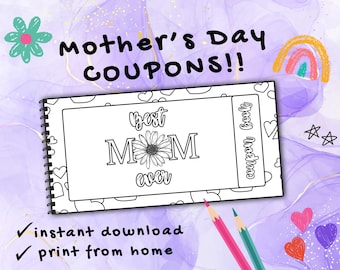 Mother's Day Coupon Book: Personalized Coloring DIY Gift (Instant Download)