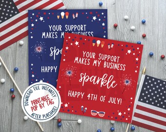 Summer Sparklers Pop By Tags, 4th of July Red White Blue, Instant Download + Easy Print From Home