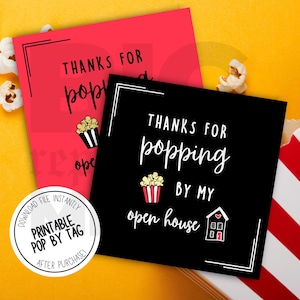 Portes ouvertes marketing, étiquette de pop-corn merci d'avoir éclaté, impression facile depuis la maison