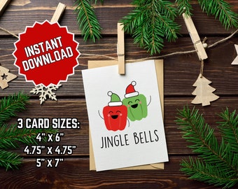 Quick Printable Christmas Card - Jingle Bell Peppers -  Print Yourself from Home - Last Minute Gift - User Friendly Digital Download
