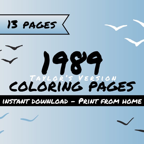 1989 Instant Download Coloring Pages, Listening Party Printable, Taylor 1989 Party, 1989 TV Party Supplies, 1989 Birthday, Digital Download