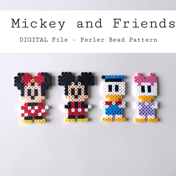 DIGITAL FILE ONLY - Mini Mickey Mouse, Minnie, Daisy and Donald Perler Bead Pattern