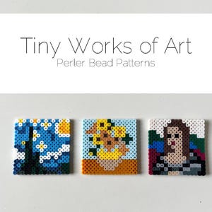 DIGITAL FILE - Perler Bead Pattern for 3 Tiny Works of Art, Masterpieces, Mona Lisa, Starry Night, Sunflowers