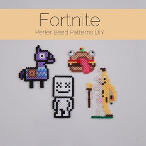 Video Game Characters Perler Bead Pattern Downloads, Banana, Marshmellow, Hamburger & Llama, Digital File