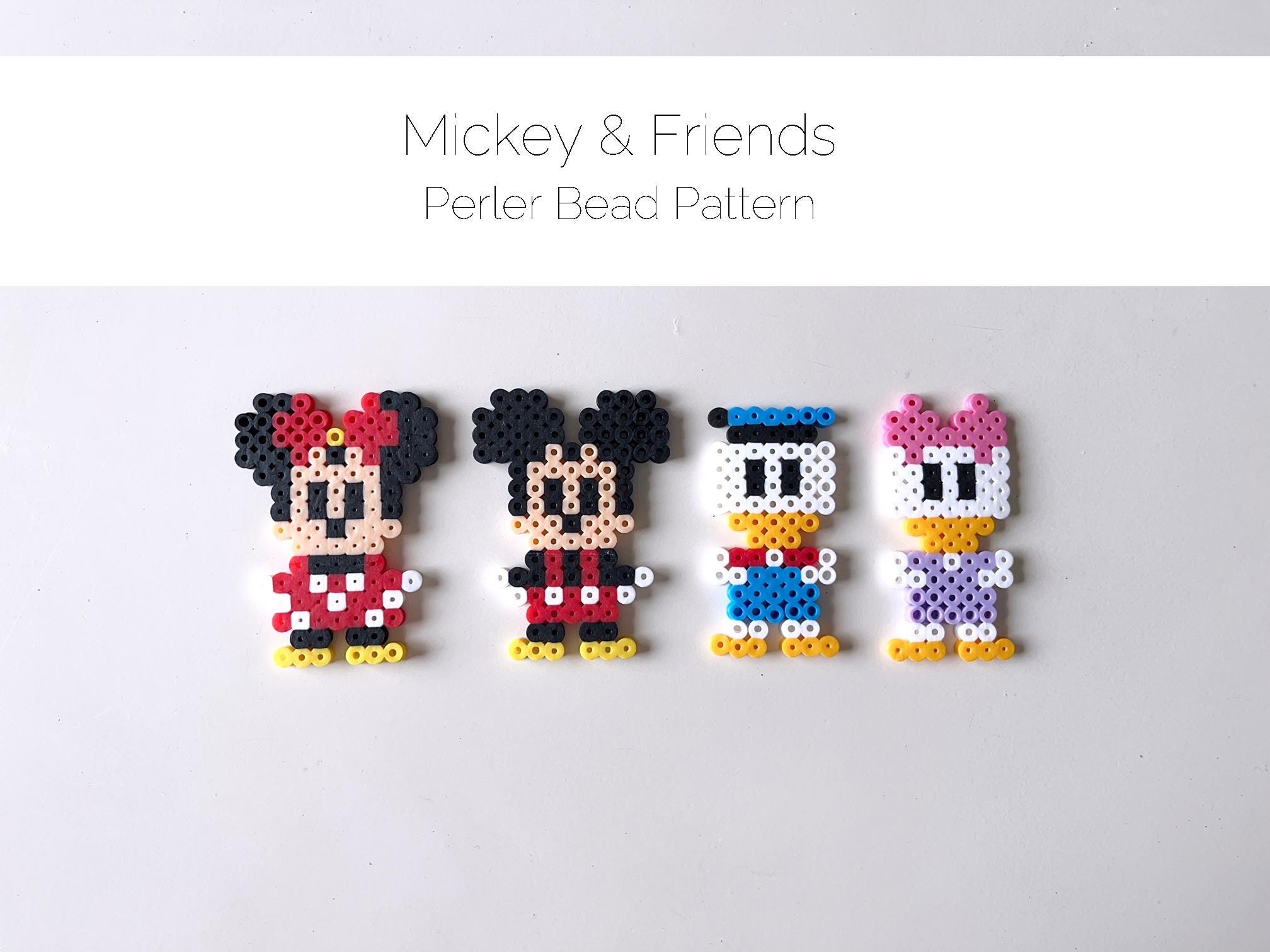 DIGITAL FILE ONLY - Mini Mickey Mouse, Minnie, Daisy and Donald Perler Bead Pattern