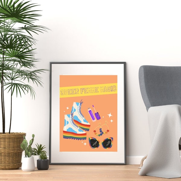 QUEER FEMME MAGIC, Digital Prints, High Quality Poster, Downloadable Quote Wall Art, 3 Sizes Available, Art Printable, Home Decor, Poster