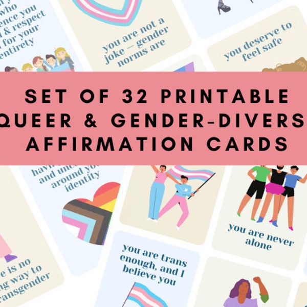 Transgender Affirmation Cards Teens Printable for LGBT, Queer Children, Friends, Partner Classrooms Therapy Resources Instant download