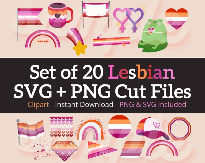 20 Lesbian LGBT Pride Cut Files Clip Art Queer PNG SVG Instant Download ...
