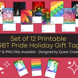 Ensemble de 12 étiquettes-cadeaux de vacances imprimables LGBT Pride | Noël | Vacances d'hiver | Cadeaux | Gai | Lesbienne | Bisexuel | Transgenre | PFLAG