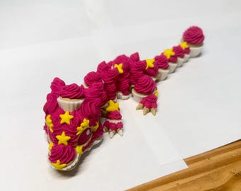 Dragón de pastel de cumpleaños flexible y caprichoso: juguete antiestrés flexible impreso en 3D