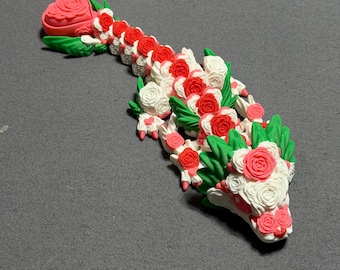 Adorable bebé dragón con forma de corazón de rosa: juguete antiestrés impreso en 3D (versiones con clic y cola normal)
