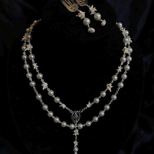 Bone Jewelry: Layered Snake Vertebrae Bone Rosary With Earrings or 2 Hairclips Bundle