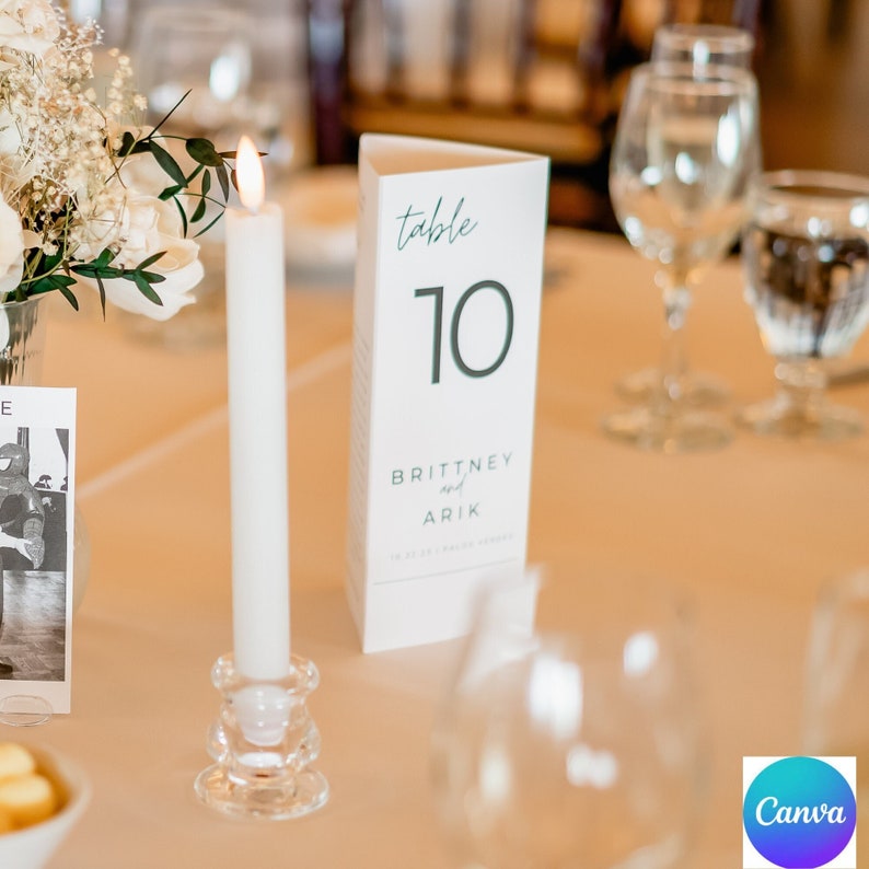 Wedding Tri-fold Table Numbers - Menu Version - Editable Canva Download ...