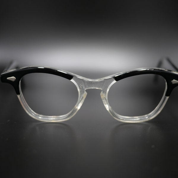 Vintage 1960s Black Two-tone Eyeglass frames 44-20 optical eyeglasses American made